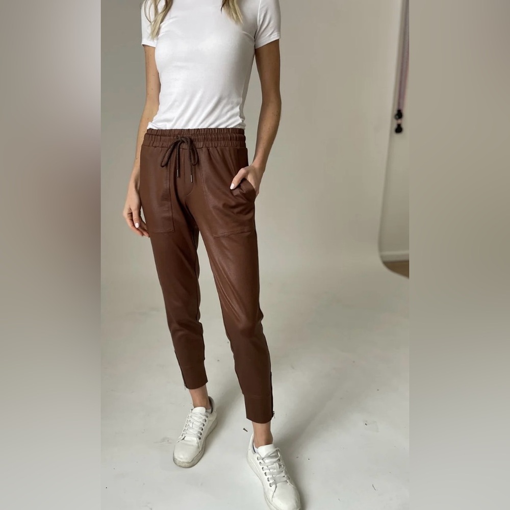 Elegant Chestnut Leather Joggers for Women